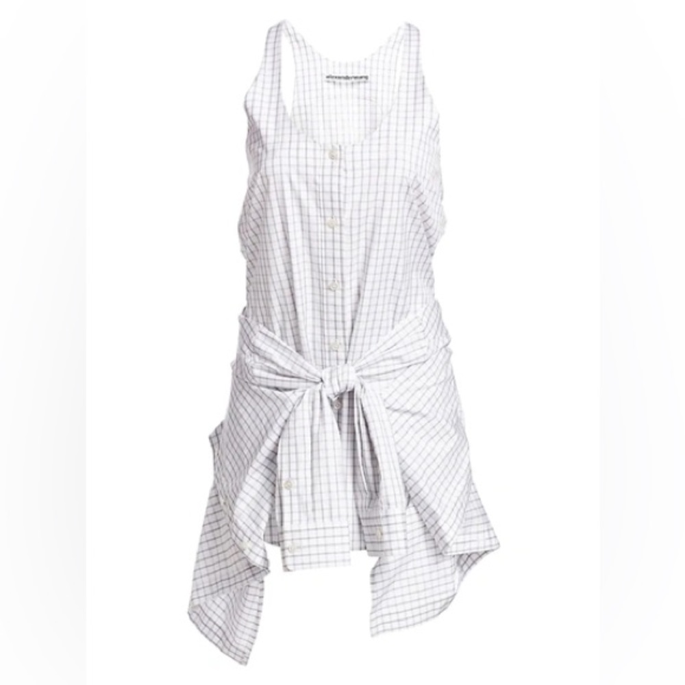 NWT Alexander Wang Women's Grid Poplin Tie-waist Romper In White Plaid SIZE 2